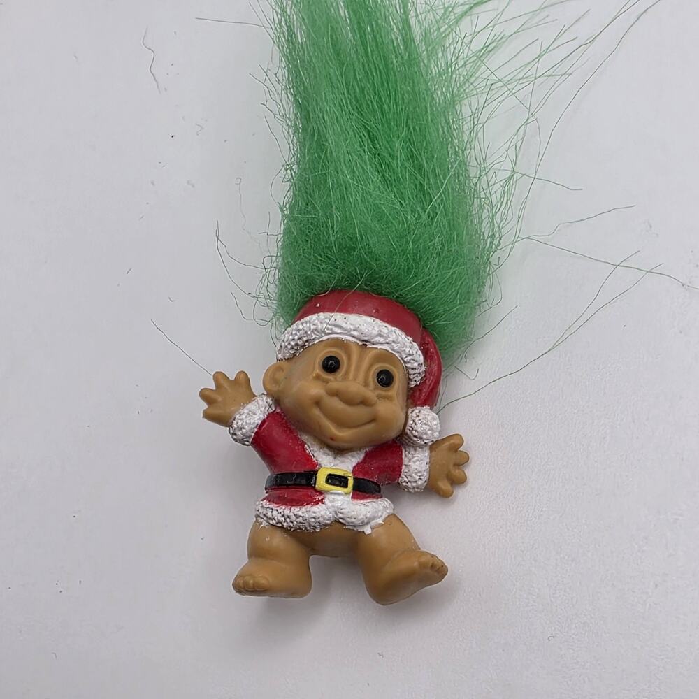 Vintage Russ Santa Claus Troll Christmas Holiday Pin Brooch Green Hair Mini 3"